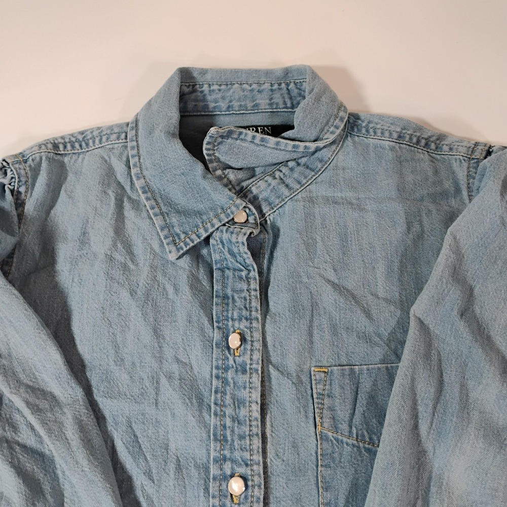 Lauren Ralph Lauren Women's Size 6 Denim Blue Shirt Dress Pearl Buttons Pocket - Picture 7 of 16